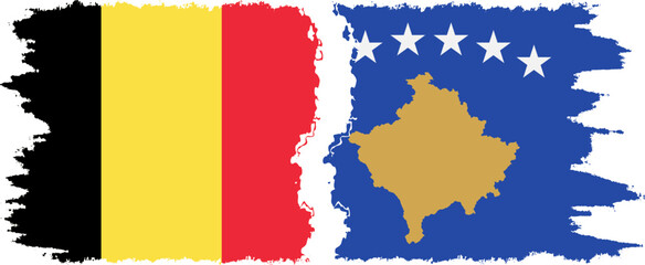 Kosovo and Belgium grunge flags connection vector