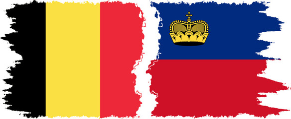 Liechtenstein and Belgium grunge flags connection vector