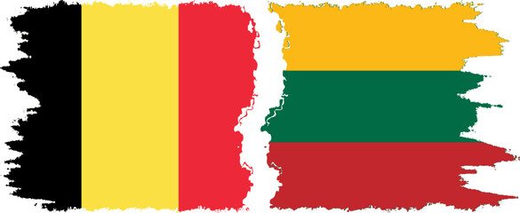 Lithuania and Belgium grunge flags connection vector