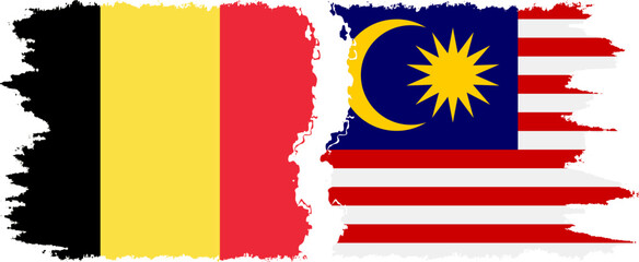 Malaysia and Belgium grunge flags connection vector