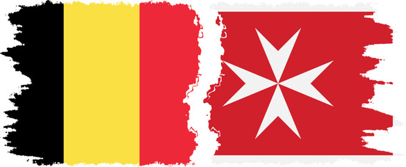 Malta and Belgium grunge flags connection vector
