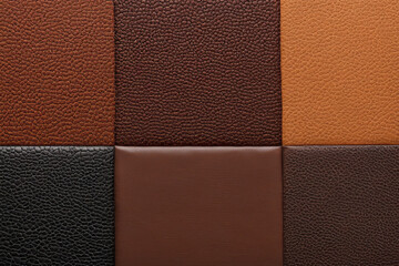 Array of different shades and patterns of brown textured leather, captured in detail.