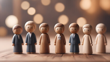  Wooden figure peg dolls. creative thinking and human resources, Recruitment employee concept  AI generated image, ai