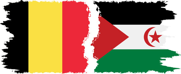 Western Sahara and Belgium grunge flags connection vector