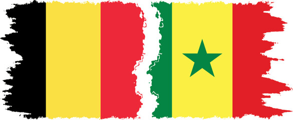 Senegal and Belgium grunge flags connection vector