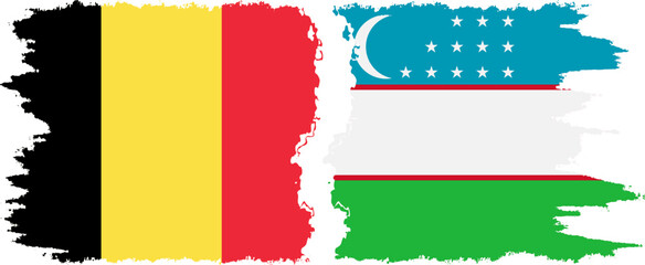 Uzbekistan and Belgium grunge flags connection vector