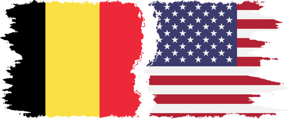 United States and Belgium grunge flags connection vector