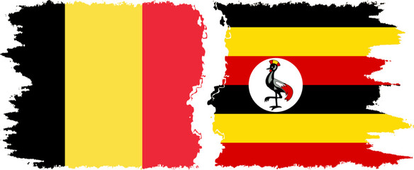 Uganda and Belgium grunge flags connection vector