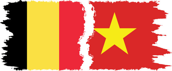 Vietnam and Belgium grunge flags connection vector