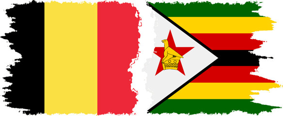 Zimbabwe and Belgium grunge flags connection vector