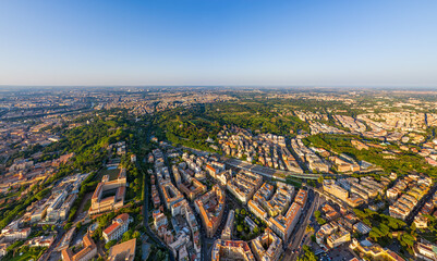 Rome, Italy. Panorama of the city on a summer morning. Sunny weather. Aerial view