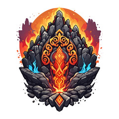 a picture of a fire and some rocks, colored illustration for tattoo, 