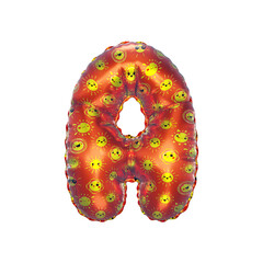 3D inflated balloon letter A with orange surface and yellow sun smiley childrens pattern