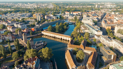 Strasbourg, France. Petite France quarter. Summer morning, Aerial View