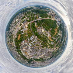 Luxembourg City, Luxembourg. Panorama of the city. Summer day, cloudy weather. 360 degree aerial...
