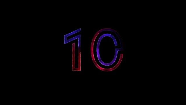 Glowing neon animated number 10 (Ten). Bright neon glowing number 10. Education concept
