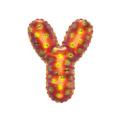 3D inflated balloon letter Y with orange surface and yellow sun smiley childrens pattern