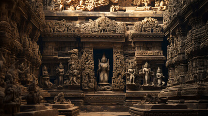 Obraz premium An ancient temple with intricate carvings and statues.