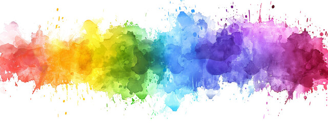 Watercolor splash color background, rainbow color on  isolated white background