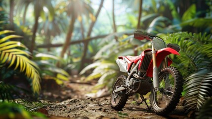 Fototapeta premium Motocross rider speeding against the backdrop of rugged cliffs, blending adrenaline-fueled action with breathtaking natural scenery. 