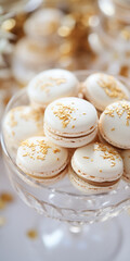 elegant luxury wedding white and gold macarons