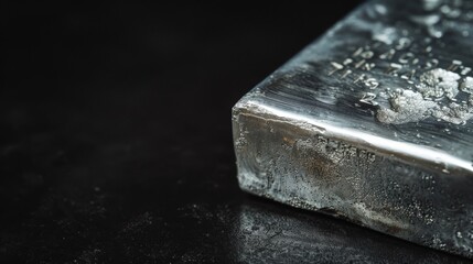 close-up up of a silver ingot bar on black background