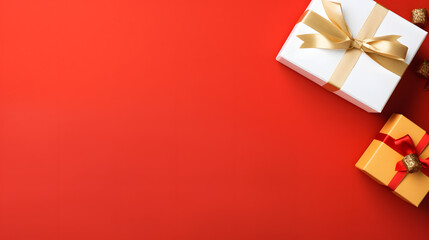 Gift box on a red background copy space for text, Generative Ai 