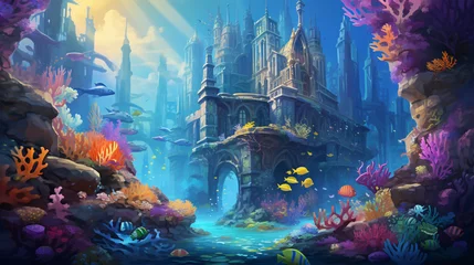 Ingelijste posters An underwater city with colorful coral reefs and tropi © Jafger