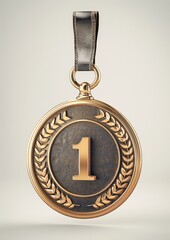 close-up of a gold medal for first place on white background