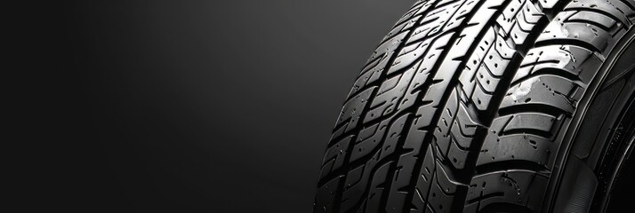Single tire is shown against black background. - obrazy, fototapety, plakaty