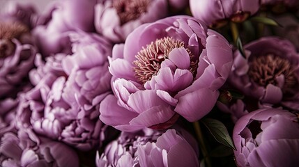 Bouquet of purple peonies close-up, shallow depth of field