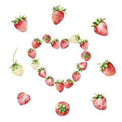 Watercolor strawberries wreath, red berries