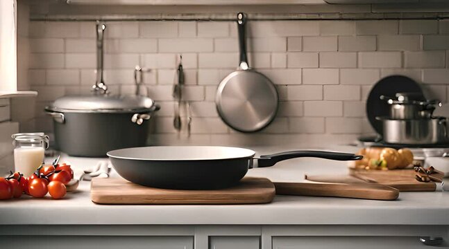 frying pan kitchen equipment in the kitchen