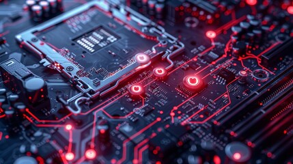 Fototapeta premium Digital Encryption Unlocking the Secrets of Cyber Security with Motherboard Visual Effects