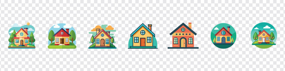  home icons, Home icons, home icon, Colorful Flat Residential Houses, Vector flat icon suburban american house. Home Vector Line Icon. House Symbol