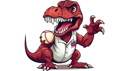 A dinosaur T Rex or raptor cricket player cartoon - obrazy, fototapety, plakaty