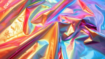 wave crumpled material, shiny, glographic, rainbow color,  abstract wallpaper