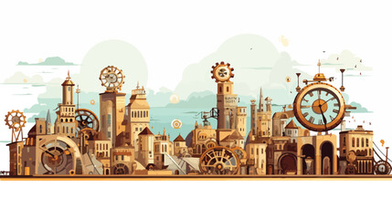 A steampunk cityscape with elaborate machinery - obrazy, fototapety, plakaty