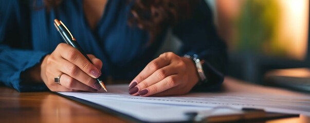 Bussiness man signing value real estate document in office