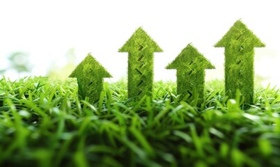 eco-friendly concept. upward-pointing arrows in green nature background - obrazy, fototapety, plakaty