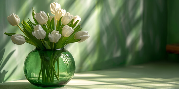 Delicadas tulipas de primavera em vaso no peitoril da janela. 