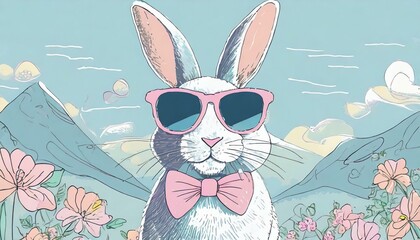 Easter greeting card - Cool Easter bunny, rabbit with pink sunglasses and bow tie.