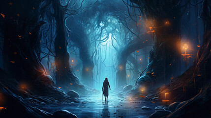 Digital fantasy illustration artwork of a person lost