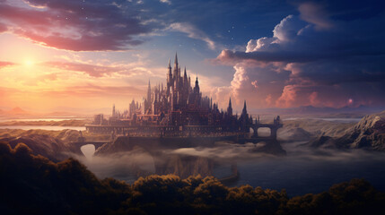 Distant fantasy castle ..   . - obrazy, fototapety, plakaty