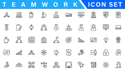 Business people line icons set. Businessman outline icons collection. Teamwork, human resources, meeting, partnership, meeting, work group, success, resume - stock vecto