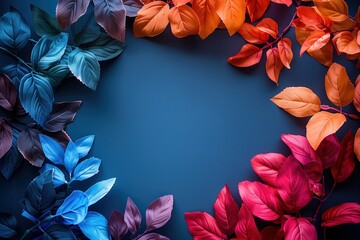 Colorful Leaves on Blue Background