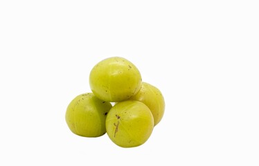 Indian Gooseberry Fruit or Amla Fruit Isolated on White Background with Copy Space, Also Known as Emblica Myrobalan or Phyllanthus Emblica