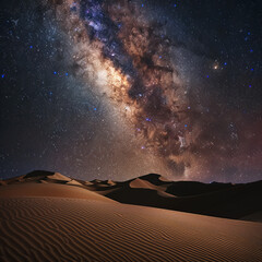 Capturing the breathtaking display of the milky way galaxy as it casts its glow over the rippled dunes of a serene desert