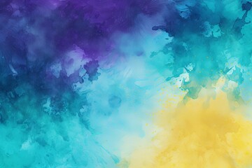 Teal and yellow watercolour splatter background, purple yellow