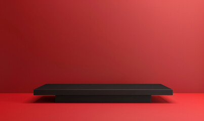 Elegant Black Podium on Glossy Red Background for Product Display